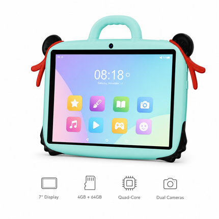 Tablette Enfant 7 Pouces avec Écran IPS, Caméra Double, 4GB+64GB, Android 13 - Idéale pour Études et Jeux