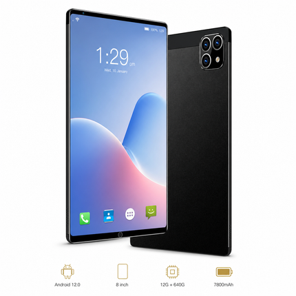 Tablette Android 12 K10 de 8 pouces – Écran 2K 2560 × 1600, 12 Go RAM, 640 Go de stockage, Wi-Fi, 4G LTE, double SIM et batterie 7800 mAh