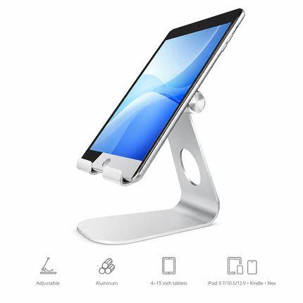 Support de Tablette Réglable en Aluminium – Dock de Bureau pour Tablettes 4 à 13 pouces – Compatible iPad, Kindle, Nexus – Design Pliable et Antidérapant
