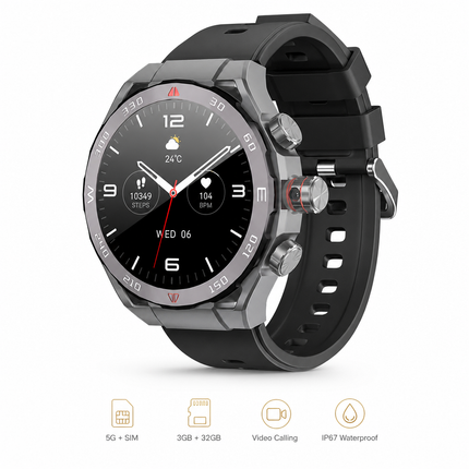 Reloj inteligente 4G AMOLED de 1,43″ con GPS, tarjeta SIM, videollamadas y seguimiento de actividad – hasta 32 GB de RAM / 256 GB, compatible con todas las redes, tarjeta SIM, videollamadas, pago, reconocimiento facial, GPS, resistente al agua IP67.