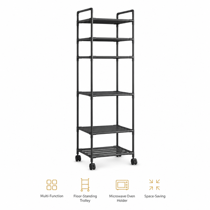 Étagère de rangement sur pied 6 niveaux en métal – Support multifonction pour micro-ondes, cuisine et petits espaces