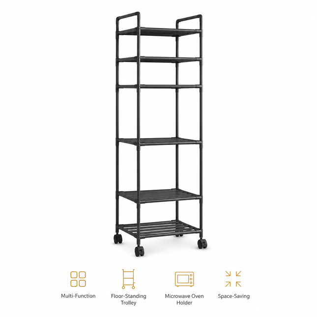 Étagère de rangement sur pied 6 niveaux en métal – Support multifonction pour micro-ondes, cuisine et petits espaces
