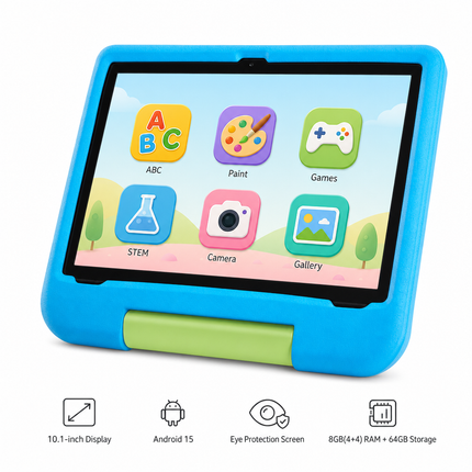 Kids Tablet, 10.1-inch Android 15 Kids Tablet 2020 with Eye Protection Screen, 8GB (4+4GB) RAM 64GB Storage, 5000mAh Battery