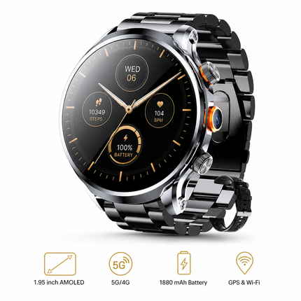 Reloj inteligente 4G AMOLED de 1,95" con GPS, Wi-Fi, cámara de 8 MP y seguimiento de actividad, batería de 1880 mAh, 16 GB + 256 GB de RAM, cámara de 8 MP, GPS, Wi-Fi, descarga de aplicaciones de Google, monitor de frecuencia cardíaca.