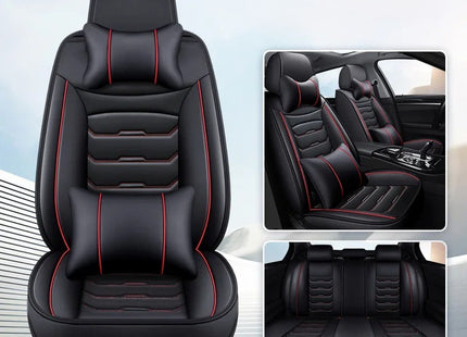 Housses de Siège de Voiture en Cuir Véritable 5 Places – Toutes Saisons – Universelles – Adaptées aux Voitures, SUV, Camions – Accessoires Intérieurs Automobiles Durables de Qualité Supérieure – Fibre Synthétique – Remplissage Coton