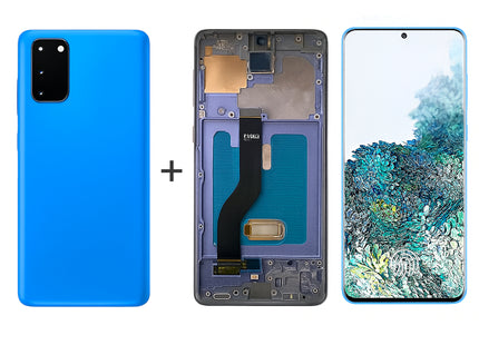 Écran AMOLED Complet Samsung Galaxy S20+ G985F 6.7" - Kit Assemblé avec Cadre et Couvercle - Noir/Gris/Blanc/Bleu Clair/Bleu Foncé - Garantie 6 Mois