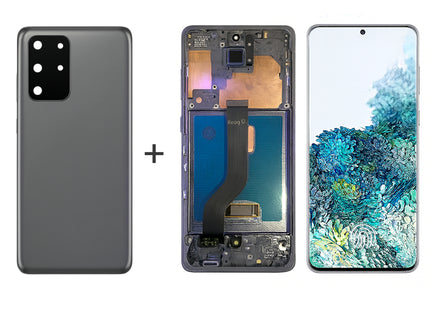 Écran AMOLED Complet Samsung Galaxy S20+ G985F 6.7" - Kit Assemblé avec Cadre et Couvercle - Noir/Gris/Blanc/Bleu Clair/Bleu Foncé - Garantie 6 Mois