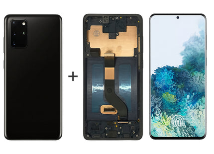 Écran AMOLED Complet Samsung Galaxy S20+ G985F 6.7" - Kit Assemblé avec Cadre et Couvercle - Noir/Gris/Blanc/Bleu Clair/Bleu Foncé - Garantie 6 Mois