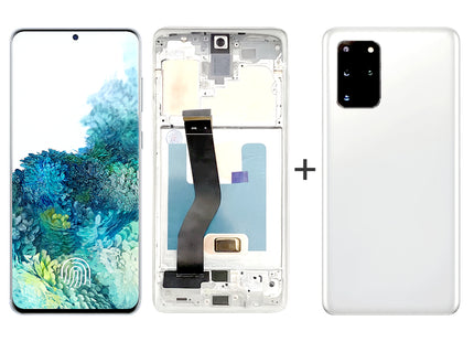 Écran AMOLED Complet Samsung Galaxy S20+ G985F 6.7" - Kit Assemblé avec Cadre et Couvercle - Noir/Gris/Blanc/Bleu Clair/Bleu Foncé - Garantie 6 Mois