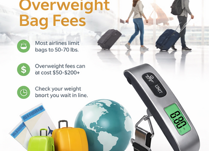 Balance de Voyage Portative 50 kg – Pèse-bagage Numérique avec Écran LCD Rétroéclairé Bleu – Précision 50 g – Conversion d’Unités (kg/lb/°C/°F) – Fonction Tare – Certifiée CE – Modèle DZC-T8