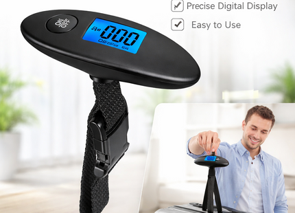 Balance de Voyage Portative 40kg – Pèse-bagage Numérique Haute Précision (Précision 10g) – Écran LCD Rétroéclairé Bleu – Sangle de pesée – Design Compact (60g) – Certifiée CE – Modèle DZC-09