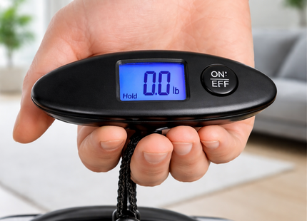 Balance de Voyage Portative 40kg – Pèse-bagage Numérique Haute Précision (Précision 10g) – Écran LCD Rétroéclairé Bleu – Sangle de pesée – Design Compact (60g) – Certifiée CE – Modèle DZC-09