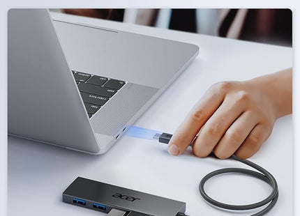 Hub USB 3.0 Acer – Adaptateur Ultra‑Fin à 4 Ports USB‑A – Adaptateur Ultra‑Fin 4 Ports USB 3.0 avec Port USB‑C 5V 3A - Compatible avec Ordinateurs Portables, Bureaux, Souris, Claviers – Transfert 5 Gbit/s – Plug-and‑Play – Windows, Linux, Acer, Chromebook