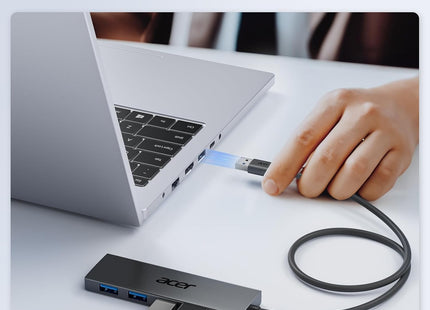 Hub USB 3.0 Acer – Adaptateur Ultra‑Fin à 4 Ports USB‑A – Adaptateur Ultra‑Fin 4 Ports USB 3.0 avec Port USB‑C 5V 3A - Compatible avec Ordinateurs Portables, Bureaux, Souris, Claviers – Transfert 5 Gbit/s – Plug-and‑Play – Windows, Linux, Acer, Chromebook