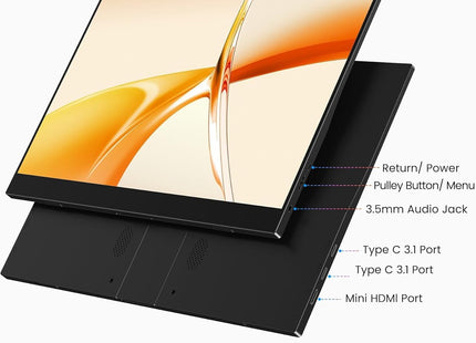 Moniteur Portable 15,6" FHD 1080p à support – 125% sRGB – 2000:1 – 350 nits – HDR – Écran Externe USB-C / Mini HDMI – Support Métal Réglable 360° – Compatible VESA – Second Écran pour PC, Smartphone, Console de Jeux