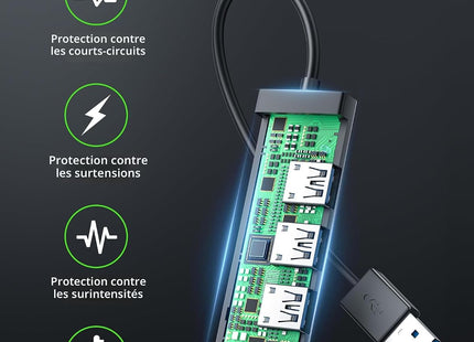 Hub USB 3.0 Acer – Adaptateur Ultra‑Fin à 4 Ports USB‑A – Adaptateur Ultra‑Fin 4 Ports USB 3.0 avec Port USB‑C 5V 3A - Compatible avec Ordinateurs Portables, Bureaux, Souris, Claviers – Transfert 5 Gbit/s – Plug-and‑Play – Windows, Linux, Acer, Chromebook