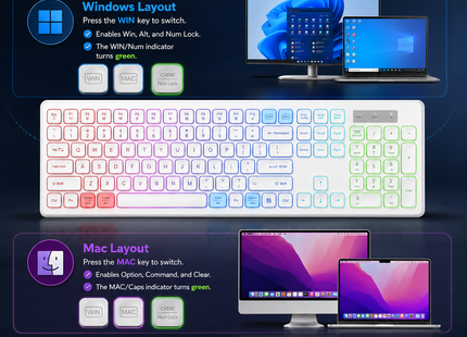 Combo Clavier et Souris Sans Fil RGB Rechargeable – Rétroéclairage Arc-en-Ciel – Touches Rétroéclairées – Ergonomique – 2,4 GHz – Batterie Intégrée – 108 Touches – DPI Réglable (1000/1500/2000) – Compatible Windows, Linux, Chrome, Mac