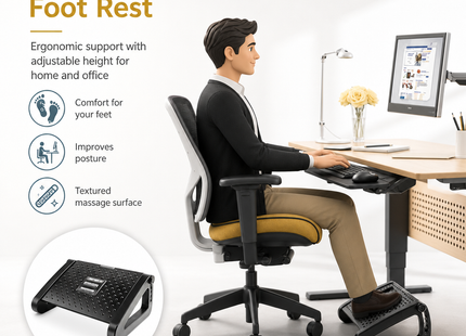 Appui-Pied Ergonomique Réglable pour Bureau – Repose-Pieds Portable Confortable – Hauteur Ajustable – Soulagement des Tensions – Idéal pour Télétravail, Bureau, Étude – Design Minimaliste Moderne – Plastique Durable