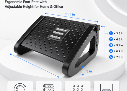 Repose-Pieds Ergonomique sous le Bureau – Avec Rouleaux de Massage – Repose-Jambes pour Soulager la Douleur – Hauteur Réglable – Design Moderne – Idéal pour le Travail à Domicile ou au Bureau – Plastique Durable – Assemblage Simple