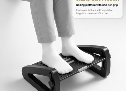 Appui-Pied Ergonomique Réglable pour Bureau – Repose-Pieds Portable Confortable – Hauteur Ajustable – Soulagement des Tensions – Idéal pour Télétravail, Bureau, Étude – Design Minimaliste Moderne – Plastique Durable