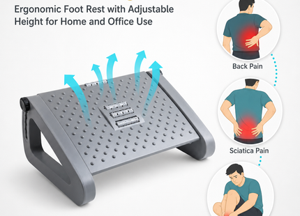 Appui-Pied Ergonomique Réglable pour Bureau – Repose-Pieds Portable Confortable – Hauteur Ajustable – Soulagement des Tensions – Idéal pour Télétravail, Bureau, Étude – Design Minimaliste Moderne – Plastique Durable
