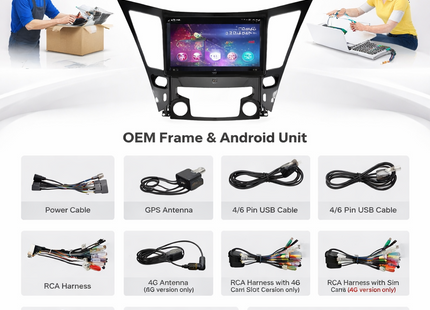 Autoradio Android 16 pour Hyundai Sonata 6 YF (2009-2014) – Écran Tactile IPS LED 9″ QLED – CarPlay & Android Auto – 8 Cœurs – RAM 2-12 Go / ROM 32-256 Go – GPS Intégré – DSP – 4G – WiFi – Plug and Play – Certification CE