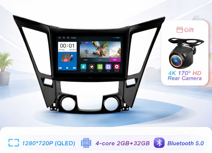 Autoradio Android 16 pour Hyundai Sonata 6 YF (2009-2014) – Écran Tactile IPS LED 9″ QLED – CarPlay & Android Auto – 8 Cœurs – RAM 2-12 Go / ROM 32-256 Go – GPS Intégré – DSP – 4G – WiFi – Plug and Play – Certification CE