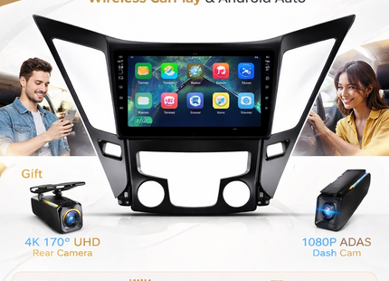 Autoradio Android 16 pour Hyundai Sonata 6 YF (2009-2014) – Écran Tactile IPS LED 9″ QLED – CarPlay & Android Auto – 8 Cœurs – RAM 2-12 Go / ROM 32-256 Go – GPS Intégré – DSP – 4G – WiFi – Plug and Play – Certification CE