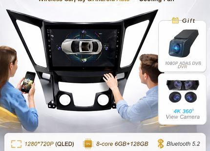 Autoradio Android 16 pour Hyundai Sonata 6 YF (2009-2014) – Écran Tactile IPS LED 9″ QLED – CarPlay & Android Auto – 8 Cœurs – RAM 2-12 Go / ROM 32-256 Go – GPS Intégré – DSP – 4G – WiFi – Plug and Play – Certification CE