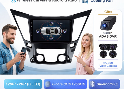 Autoradio Android 16 pour Hyundai Sonata 6 YF (2009-2014) – Écran Tactile IPS LED 9″ QLED – CarPlay & Android Auto – 8 Cœurs – RAM 2-12 Go / ROM 32-256 Go – GPS Intégré – DSP – 4G – WiFi – Plug and Play – Certification CE