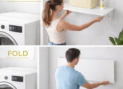 Bureau Mural Pliable Blanc pour Petits Espaces – Table Pliante à Fixation Murale avec Supports Renforcés – Étagère Flottante Multifonction pour Bureau à Domicile, Cuisine, Buanderie, Balcon, Camping-Car – Charge Maximale 36 kg