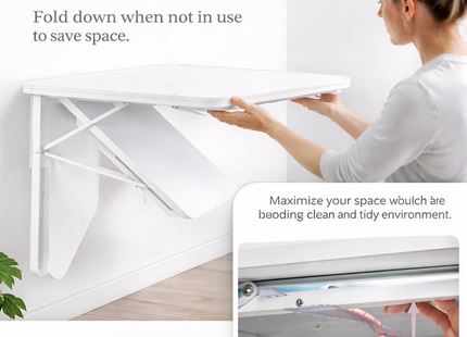 Bureau Mural Pliable Blanc pour Petits Espaces – Table Pliante à Fixation Murale avec Supports Renforcés – Étagère Flottante Multifonction pour Bureau à Domicile, Cuisine, Buanderie, Balcon, Camping-Car – Charge Maximale 36 kg