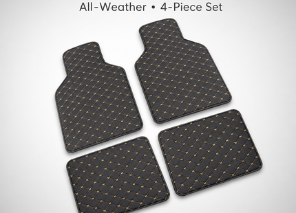 Tapis de Sol Automobile Universel – Lot 4 Pièces – Antidérapant, Imperméable, Tous Temps – Anti-Rayures, Anti-Boue – Doublure de Chargement – Cuir PU – Noir/Noir, Noir/Rouge, Noir/Doré