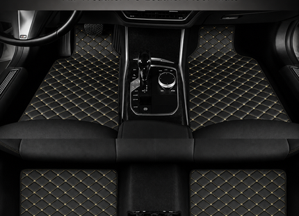 Tapis de Sol Automobile Universel – Lot 4 Pièces – Antidérapant, Imperméable, Tous Temps – Anti-Rayures, Anti-Boue – Doublure de Chargement – Cuir PU – Noir/Noir, Noir/Rouge, Noir/Doré