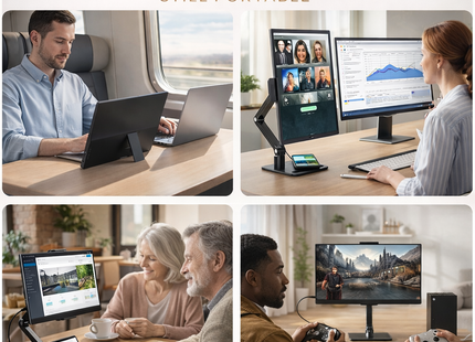 Moniteur Portable 15,6" FHD 1080p à support – 125% sRGB – 2000:1 – 350 nits – HDR – Écran Externe USB-C / Mini HDMI – Support Métal Réglable 360° – Compatible VESA – Second Écran pour PC, Smartphone, Console de Jeux