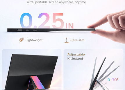 Moniteur Portable 15,6" FHD 1080p à support – 125% sRGB – 2000:1 – 350 nits – HDR – Écran Externe USB-C / Mini HDMI – Support Métal Réglable 360° – Compatible VESA – Second Écran pour PC, Smartphone, Console de Jeux