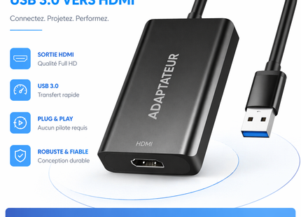 Adaptateur USB 3.0 vers HDMI – Double Écran Instantané – Câble Ultra-Mince en Aluminium – 1080p à 60Hz – Compatible Windows 11/10/8.1/7/Vista/XP et Mac – Connexion PC vers TV / Projecteur / Moniteur – Modèle ABLEWE B0FX2KXXCZ