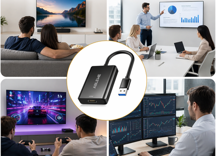 Adaptateur USB 3.0 vers HDMI – Double Écran Instantané – Câble Ultra-Mince en Aluminium – 1080p à 60Hz – Compatible Windows 11/10/8.1/7/Vista/XP et Mac – Connexion PC vers TV / Projecteur / Moniteur – Modèle ABLEWE B0FX2KXXCZ