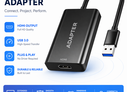 Adaptateur USB 3.0 vers HDMI – Double Écran Instantané – Câble Ultra-Mince en Aluminium – 1080p à 60Hz – Compatible Windows 11/10/8.1/7/Vista/XP et Mac – Connexion PC vers TV / Projecteur / Moniteur – Modèle ABLEWE B0FX2KXXCZ