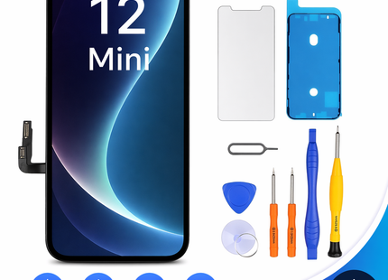 Écran de Remplacement pour iPhone 12 Mini – LCD Retina 5,4″ FHD – Affichage COF Tactile Digitizer – Lot Complet avec Outils de Réparation, Adhésif Étanche et Protecteur d’Écran – Compatible Modèles A2398/A2399/A2400 – LL TRADER 2025