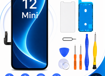 Écran de Remplacement pour iPhone 12 Mini – LCD Retina 5,4″ FHD – Affichage COF Tactile Digitizer – Lot Complet avec Outils de Réparation, Adhésif Étanche et Protecteur d’Écran – Compatible Modèles A2398/A2399/A2400 – LL TRADER 2025