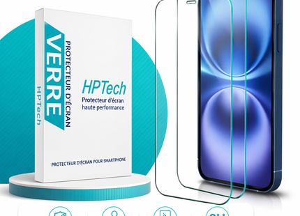 Lot de 2 Protecteurs d'Écran en Verre Trempé HPTech pour iPhone 12 Mini 5,4 pouces – Dureté 9H – Ultra-Mince 0,33 mm – Anti-Empreintes, Anti-Éclats, Anti-Rayures – Installation Facile Sans Bulles – Compatible avec Coques
