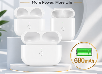 Boîtier de Charge de Remplacement pour AirPods 1, 2, 3, Pro 1 et Pro 2 – Chargeur Filaire et Sans Fil – Batterie 600-680 mAh – Connecteur Lightning ou USB-C – Témoin LED – Bluetooth 5.3 – Compatible Écouteurs Originaux Uniquement