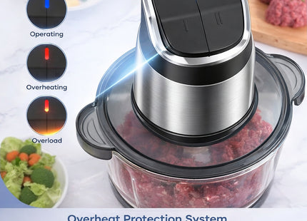 Robot Culinaire 450W avec Moteur Cuivre – Hachoir Électrique 2 Bols (8 Tasses + 8 Tasses) avec Lames Bi-Niveaux pour Viande, Fruits, Noix et Légumes – 2 Vitesses avec Sécurité Enfant