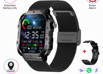 Montre Connectée Militaire Homme 2026 – IP67 3ATM – GPS – Bluetooth 5.0 – Capteur Fréquence Cardiaque, Tension Artérielle, SpO2 – Écran HD 1,44/2,01 pouces – Autonomie 5-10 jours – Certifiée CE/FCC/RoHS