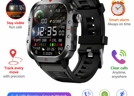 Montre Connectée Militaire Homme 2026 – IP67 3ATM – GPS – Bluetooth 5.0 – Capteur Fréquence Cardiaque, Tension Artérielle, SpO2 – Écran HD 1,44/2,01 pouces – Autonomie 5-10 jours – Certifiée CE/FCC/RoHS