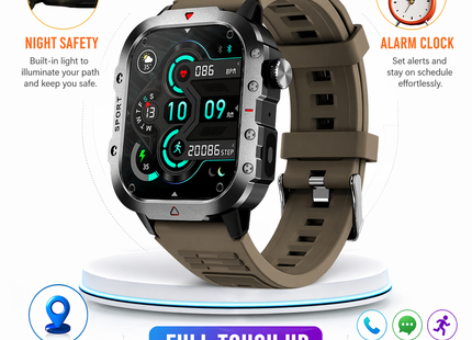 Montre Connectée Militaire Homme 2026 – IP67 3ATM – GPS – Bluetooth 5.0 – Capteur Fréquence Cardiaque, Tension Artérielle, SpO2 – Écran HD 1,44/2,01 pouces – Autonomie 5-10 jours – Certifiée CE/FCC/RoHS