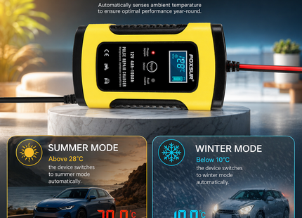Chargeur de Batterie Intelligent à Réparation par Impulsions 12V 6A – Pour Voiture et Moto – Batteries Plomb – Écran LCD Digital – Modèle 31195 – Certifié CE – Fabricant Shenzhen Zhiya Technology