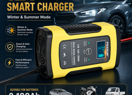 Chargeur de Batterie Intelligent à Réparation par Impulsions 12V 6A – Pour Voiture et Moto – Batteries Plomb – Écran LCD Digital – Modèle 31195 – Certifié CE – Fabricant Shenzhen Zhiya Technology