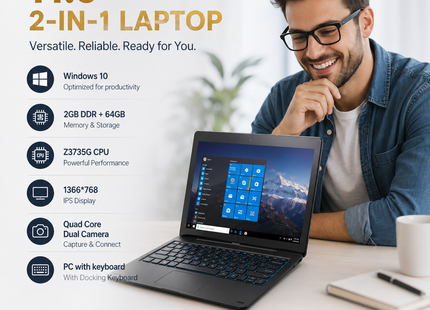 Tablette PC Windows 10 11,6″ – 2 Go DDR + 64 Go ROM – Processeur Intel Atom Z3735G Quad Core – Écran IPS 1366×768 Tactile 10 Points – 2 en 1 avec Clavier Docking – Batterie 9000 mAh – Modèle G12